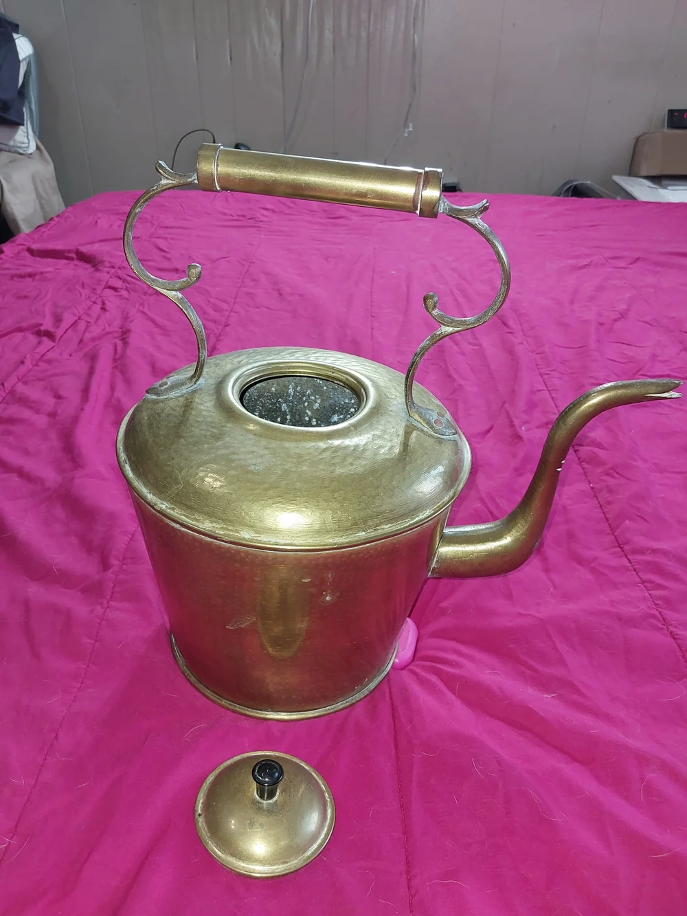 Brass Finish Very Large Vintage Teapot Kettle - Gold